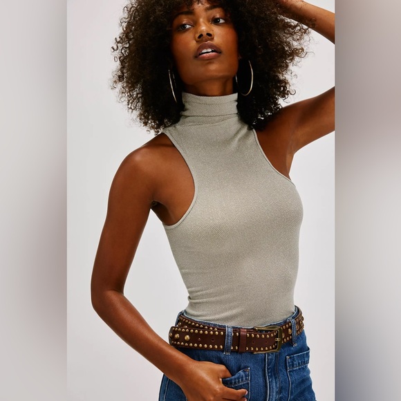 Free People Tops - Free People Always Ready Seamless Turtleneck Tank Moss Size M/L NWT